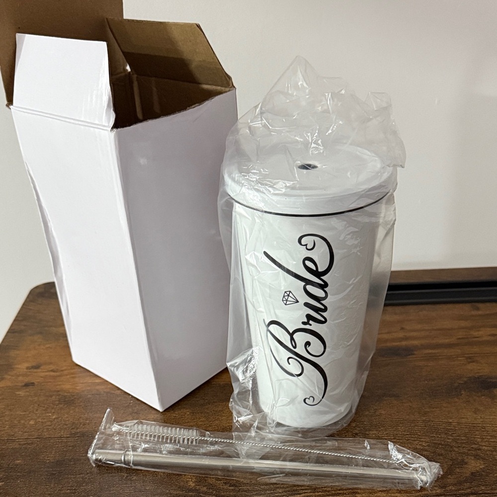 White Bride Tumbler with Straw